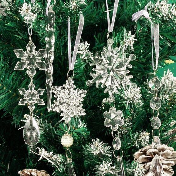 18pcs Crystal Acrylic Snowflake Drop Christmas ornaments Tree Decoration - Picture 5 of 5